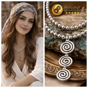 18K White Gold Plated Stainless Steel Layered Spiral Pendant Necklace Set Boho